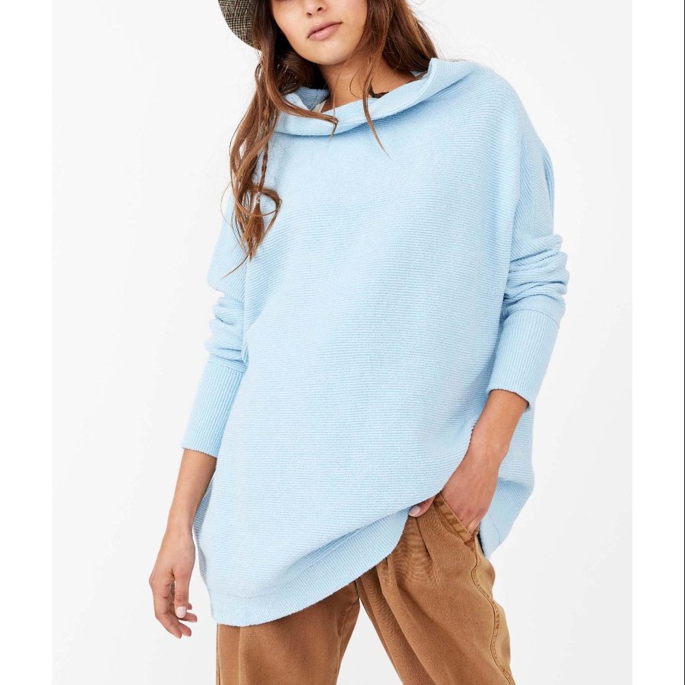 Free People Light Blue Cowl Neck Sweater